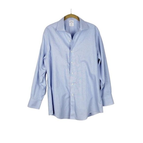 Brooks Brothers Button Up Shirt No Iron Regent Cotton White Blue Check Size 15.5 - Picture 1 of 6